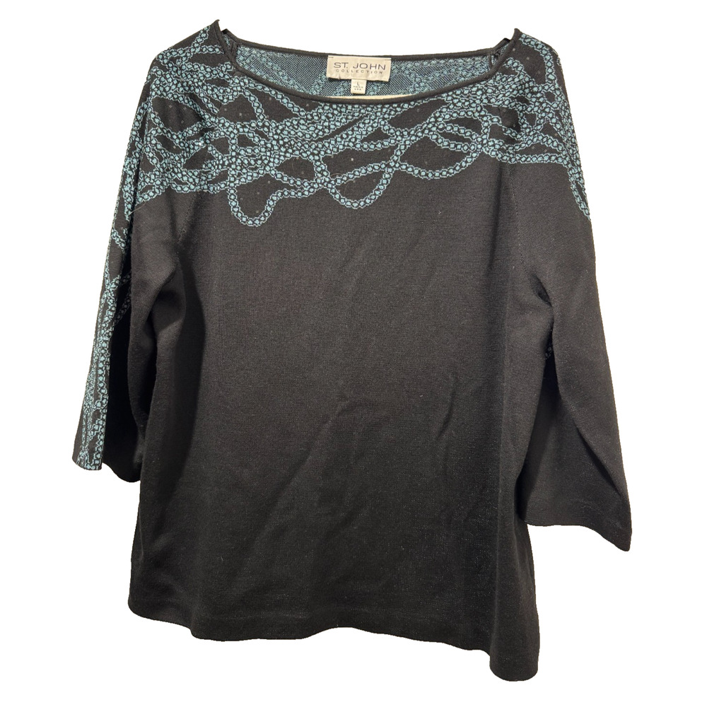 St John Collection Womens Pullover Embellished Sweater Top Sz L Shimmer USA